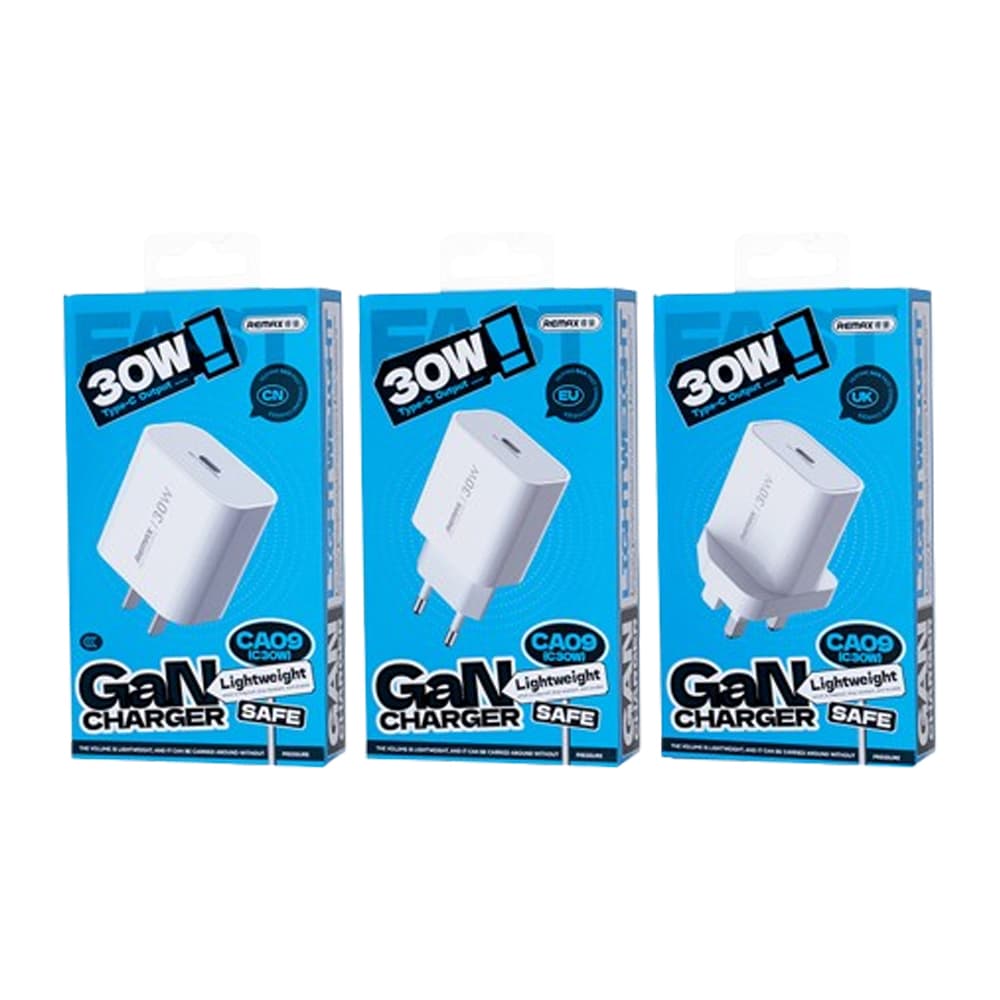 Chargeur REMAX GaN 30 W dans son emballage