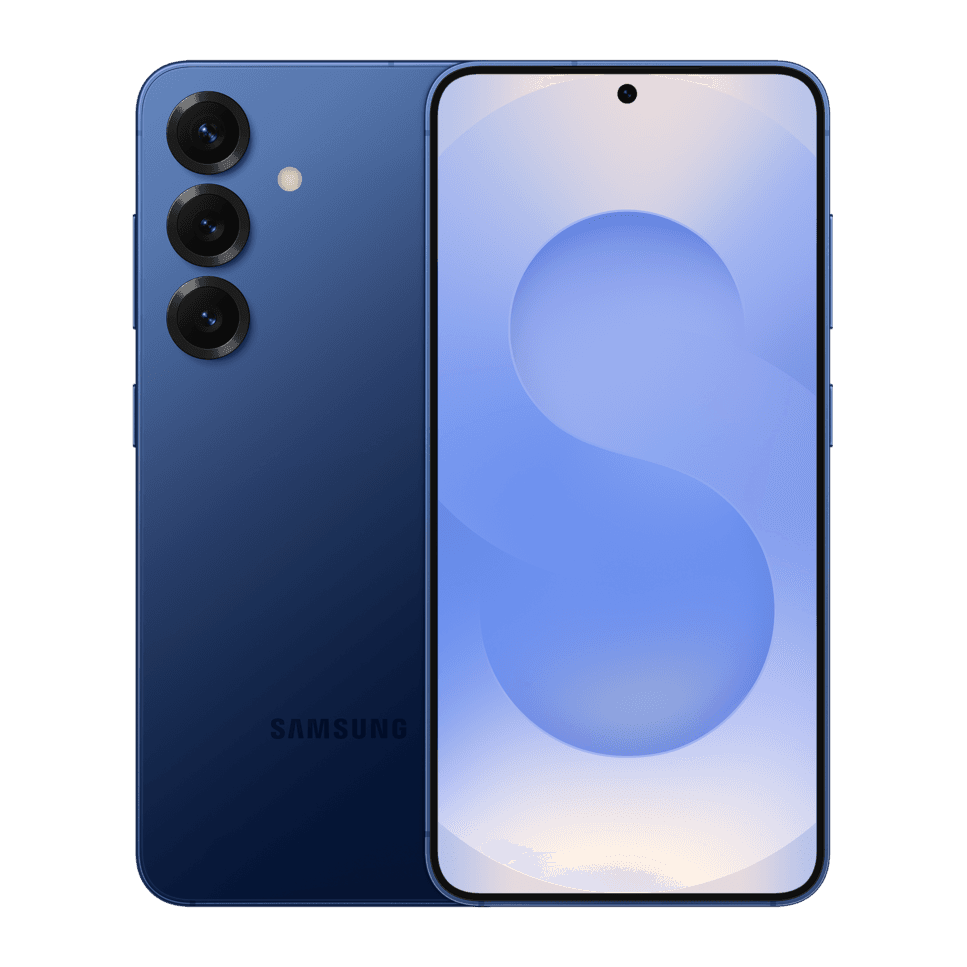 Galaxy S25 bleu nuit, dos et écran, visuel officiel Samsung