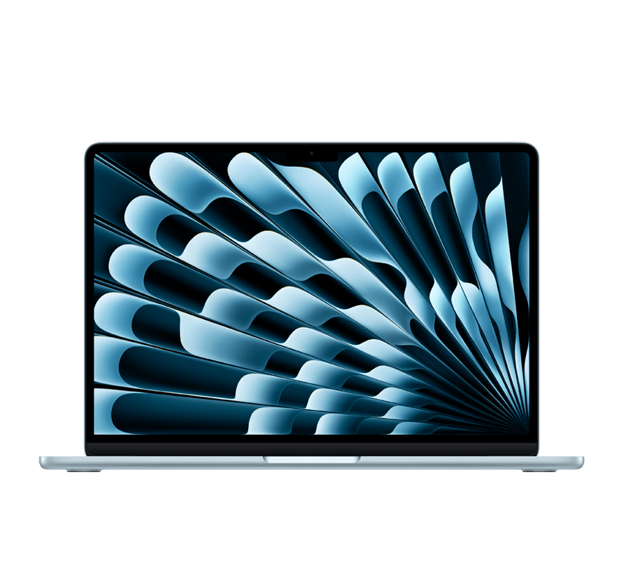 MacBook Air M4 bleu ciel ouvert, visuel officiel Apple