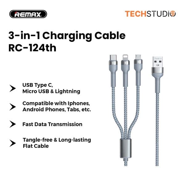 REMAX Jany Series 3.1A 3-in-1 Charging Câble RC-124th Silver