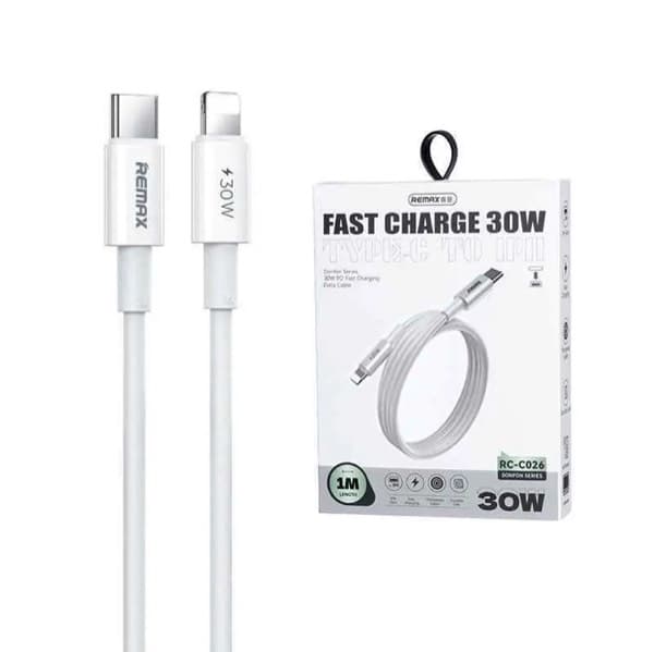 REMAX Dofon Series 30W PD charge rapide Câble de données 1M USB-C to Lightning RC-C026 blanc
