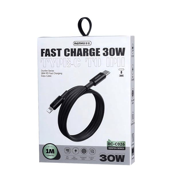 REMAX Dofon Series 30W PD charge rapide Câble de données 1M USB-C to Lightning RC-C026 noir