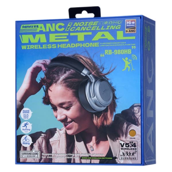 REMAX RB-980HB ANC Noise Cancelling Metal sans fil Casque noir