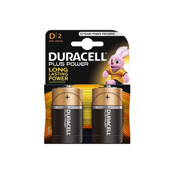 Duracell D Plus LR20 MN1300 Torch Battery (Pack of 2)