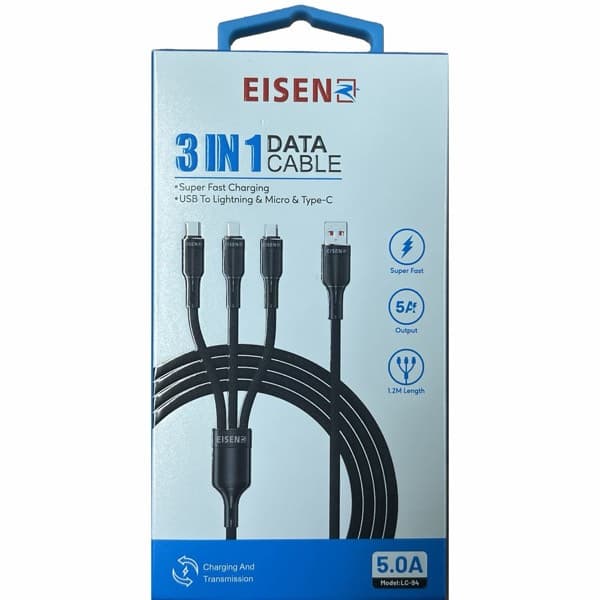 Eisenz 3-in-1 USB Câble de données Lightning / Micro / Type-C 1.2m Nylon Braided (LC-94)