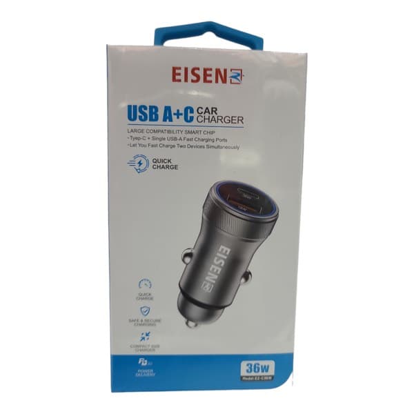 Eisenz 36W Car Chargeur USB-A + USB-C (EZ-C36W)