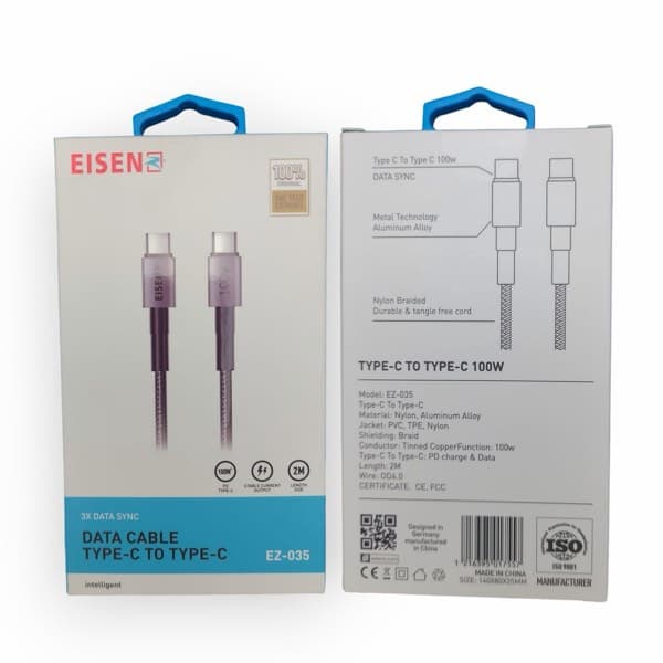 Eisenz 2M USB Type-C to USB Type-C 100W Câble (EZ035)