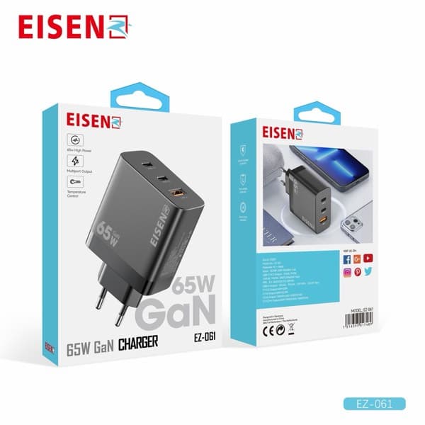 Eisenz 65W Fast Adaptateur avec 2× USB-C PD + USB (EZ-061)