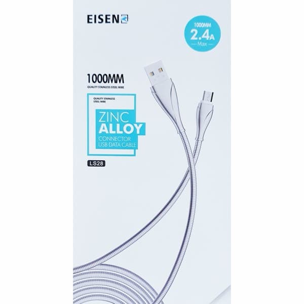 Eisenz 1M USB to Lightning Câble de données 2.4A Zinc Alloy Braided (LS28)