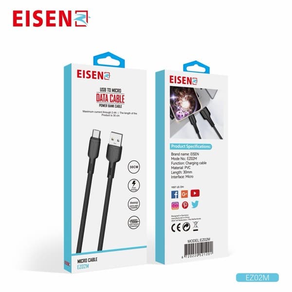 Eisenz USB to Micro USB Câble 30cm noir EZ02M