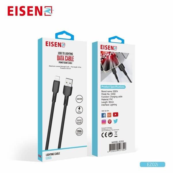 Eisenz USB to Lightning Câble 30cm noir EZ02I
