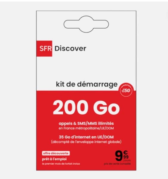 SFR Prepaid SIM Card Unlimited Mobile Connect + 200GB Internet No Commitment