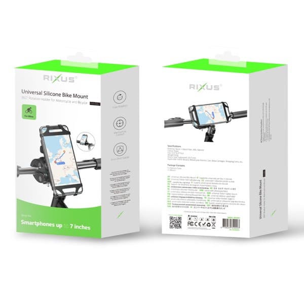 Rixus Silicone Bicycle Handlebar Phone Mount noir RXHB61