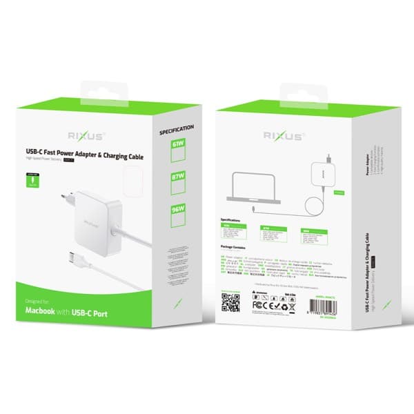 Rixus 87W USB-C Power Adaptateur RXMC87W blanc