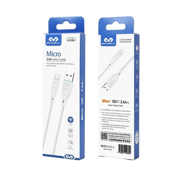 Miccell 2.4A USB-A to Micro USB Data & Charging Câble 1m VQ-D06
