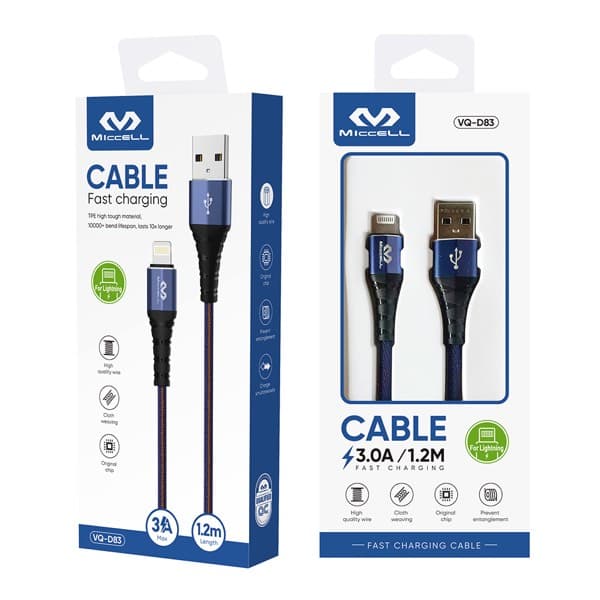 Miccell USB-A to Lightning 3.0A charge rapide Câble 1.2m VQ-D83