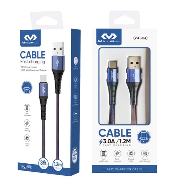 Miccell USB-A to USB-C 3.0A charge rapide Câble 1.2m VQ-D83
