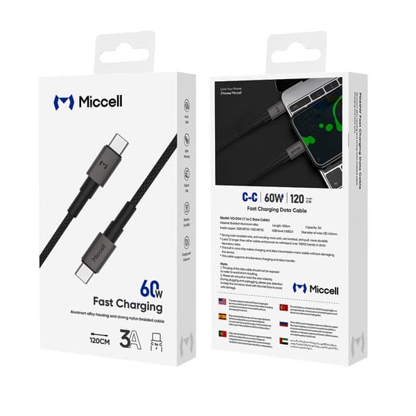 Miccell Usb To Lighting 3A charge rapide 1.2m VQ-D34