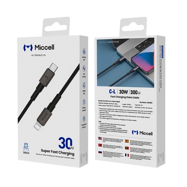Miccell USB-C to Lightning 30W charge rapide Câble 1.2m VQ-D34