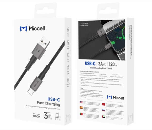 Miccell USB-A to USB-C 3A charge rapide Câble 1.2m VQ-D34