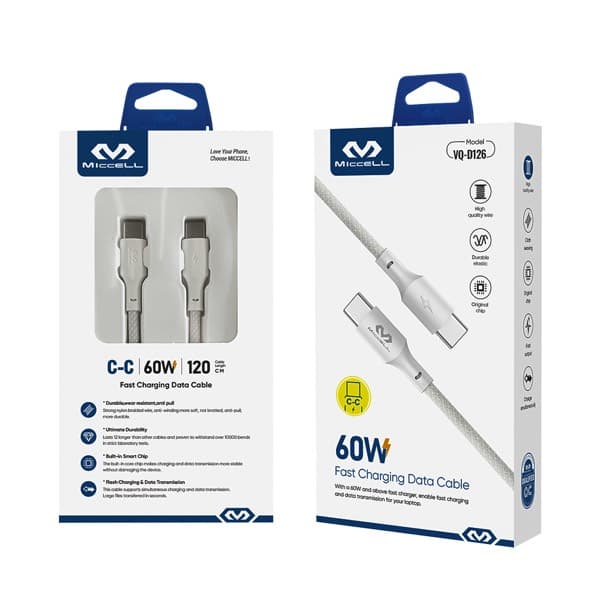 Miccell USB-C to USB-C 60W charge rapide Câble 1.2m VQ-D126