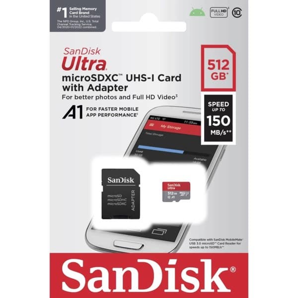SanDisk Ultra microSDXC 512GB Class 10 UHS-I 150MB/s Carte mémoire