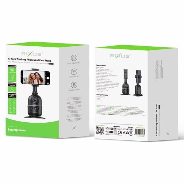 Rixus Auto Face Tracking Phone Support for Vlog, Video & TikTok noir RXAG03