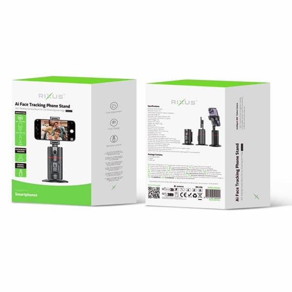 Rixus Auto Face Tracking Phone Support for Vlog, Video & TikTok noir RXAG01
