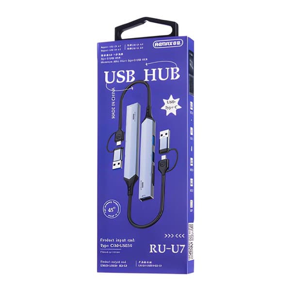 REMAX Aluminum Alloy 5-in-1 USB-C + USB Hub Silver Gray RU-U7