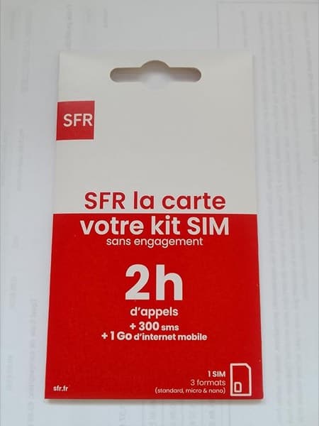 SFR Prepaid SIM Card 2 Hours Calls + 300 SMS + 1GB Data (No Contract)