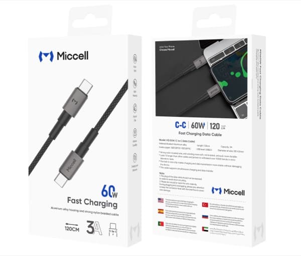 Miccell USB-C to USB-C 100W charge rapide Câble 1.2m VQ D34