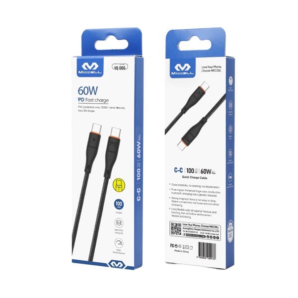 Miccell USB-C to USB-C 60W charge rapide Câble 1m VQ D06