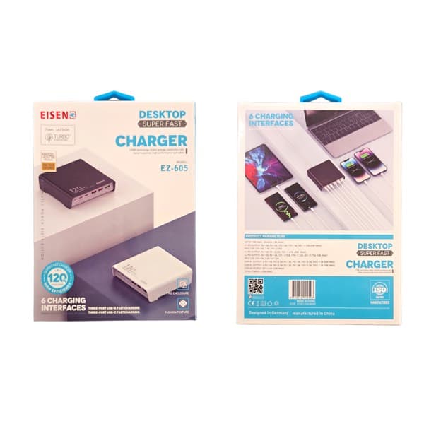 Eisenz 120W Super Fast Desktop Chargeur 3 USB + 3 USB-C PD EZ-605