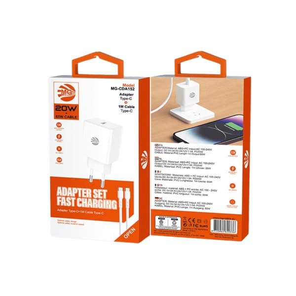 MG 20W USB-C Fast Chargeur avec USB-C to USB-C Câble 1m blanc CDA152