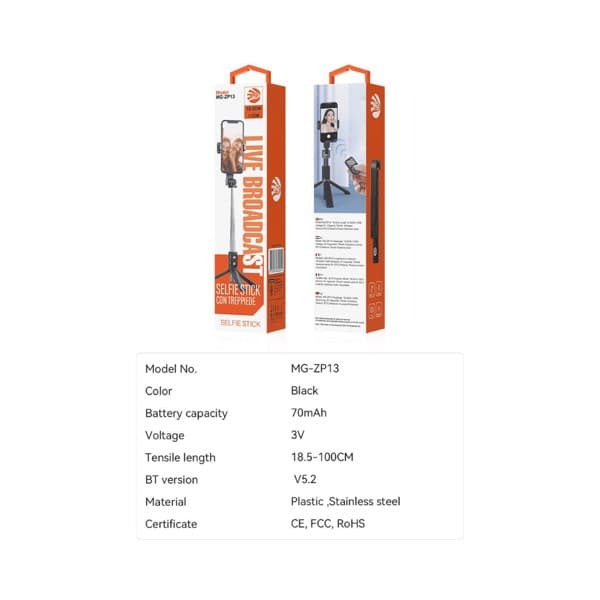 MG ZP13 Bluetooth Selfie Stick Tripod avec Remote Shutter