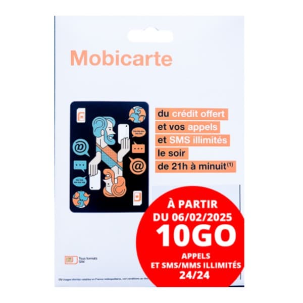 Orange Mobicarte Prepaid SIM Card Unlimited Calls + 10GB Internet No Contract