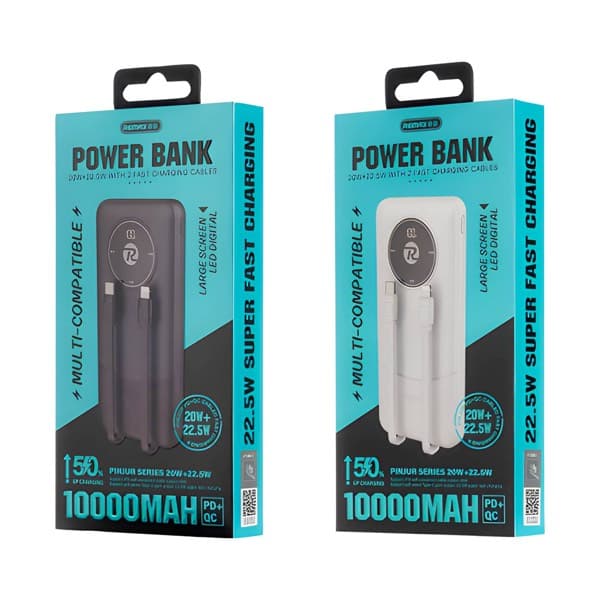 REMAX 20W + 22.5W Built-in Dual Câble charge rapide Batterie externe 10000mAh RPP-37 noir