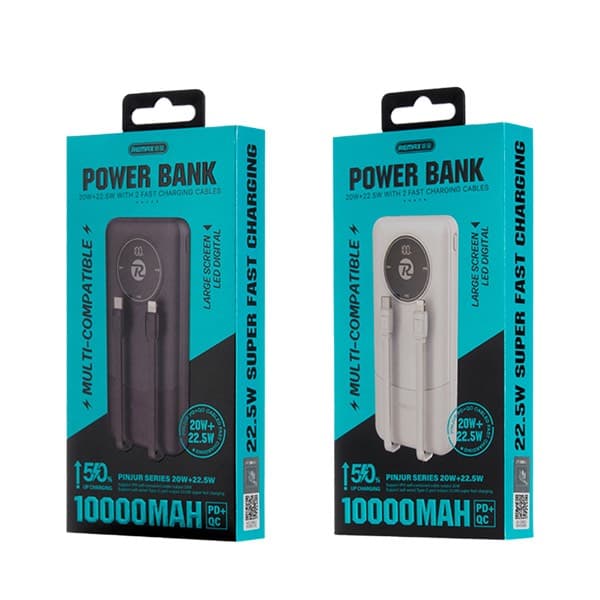 REMAX 20W + 22.5W Built-in Dual charge rapide Cables Batterie externe 10000mAh RPP-37 blanc