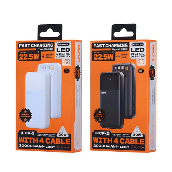 REMAX 20W + 22.5W charge rapide Batterie externe avec Câble 20000mAh FCP-2 noir