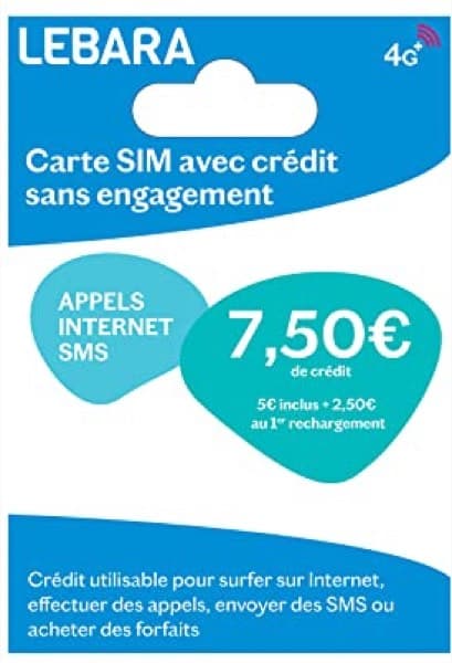 Lebara Prepaid SIM Card €7.50 Credit ( €5 + €2.50 Bonus ) Calls, SMS & Data France & Abroad No Contract