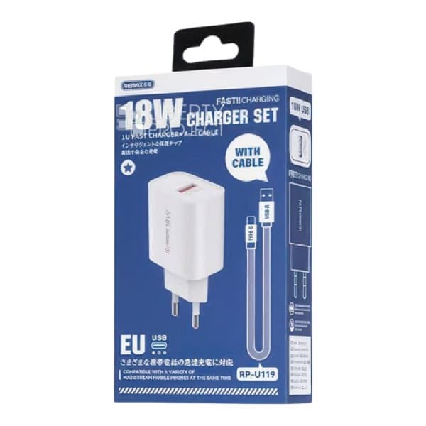 REMAX Kiddy 18W Chargeur Set avec USB-A to USB-C Câble EU RP-U119