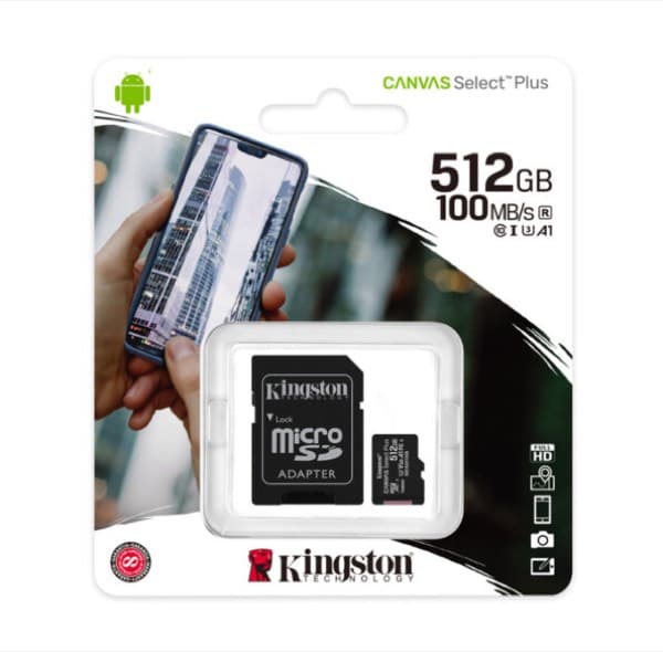 Kingston Canvas Select Plus 512GB Micro SD Card Class 10 avec Adaptateur SDC S2/512GB