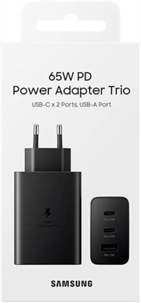 Samsung 65W Trio Power Adaptateur 2× USB-C & 1× USB-A noir (EP-T6530NBEGEU)