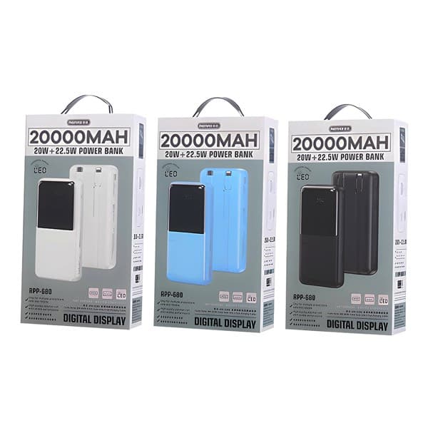 REMAX Batterie externe avec Built-in Cables 20000mAh RPP-680 noir