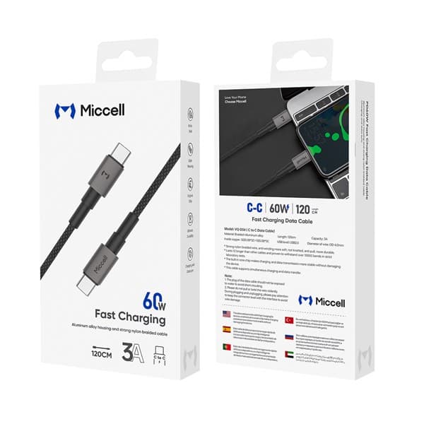 Miccell USB-C to USB-C 60W charge rapide Câble 1.2m VQ-D34