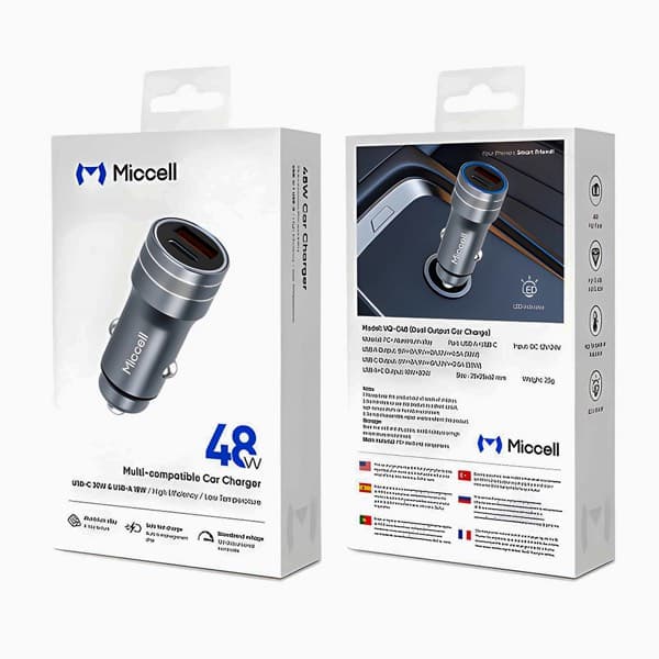 Miccell 48W USB-A + USB-C Car Chargeur Grey VQ-C48