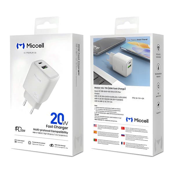 Miccell 20W USB-A + USB-C Wall Chargeur blanc VQ-T15