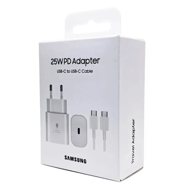Samsung 25W USB-C Wall Chargeur avec USB-C to USB-C Câble blanc Retail Box (Original)