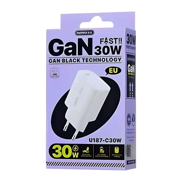 REMAX U187-C30W 30W GaN Fast Chargeur USB-C blanc