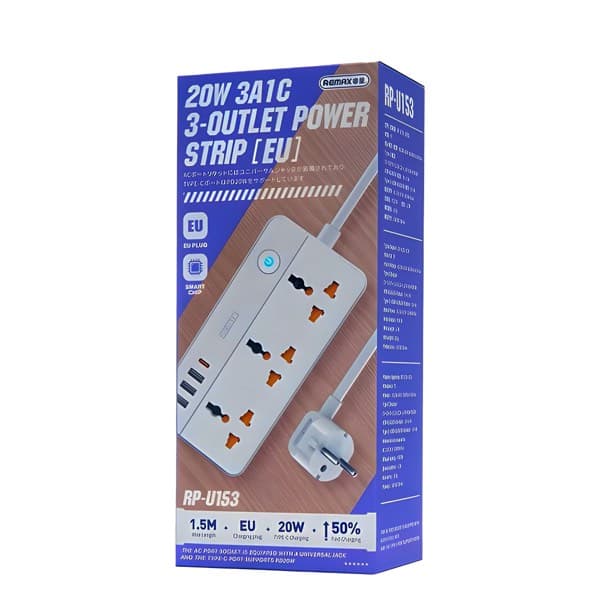 REMAX Kiddy Series 20W 3A + 1C 3-Outlet Power Strip RP-U153
